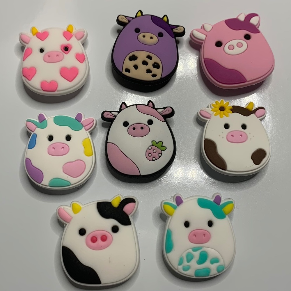 Cow Squishm Croc Charm Set